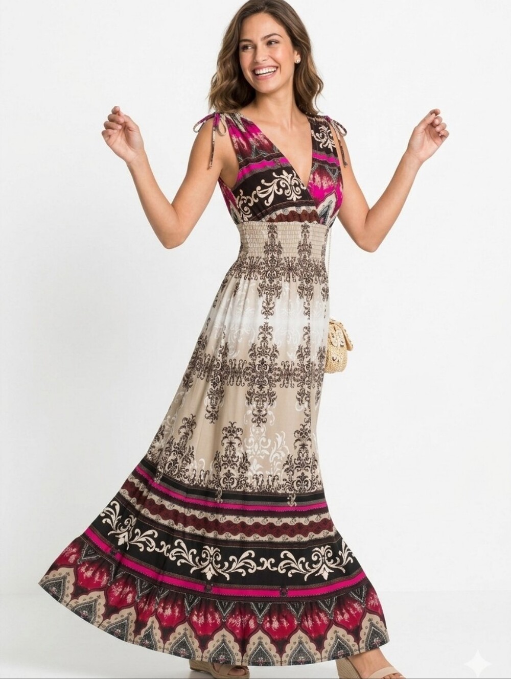 Mango Plunge V-neck Boho Maxi Dress